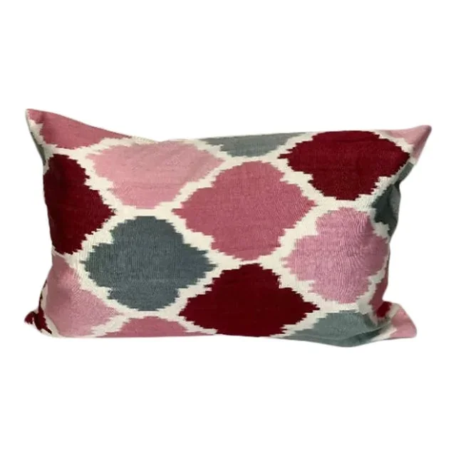 Turkish Modern Pink Silk Ikat Pillow Cover