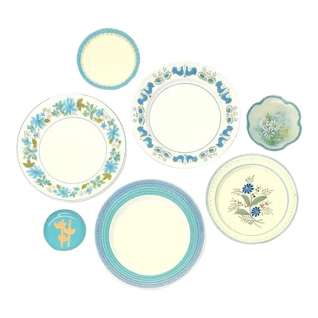 Turquoise Blue & Olive Decorative Wall Plate Curation – Group of 7