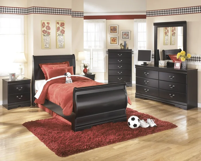 Twin Sleigh Bed, Dresser, Mirror, Chest and Nightstand
