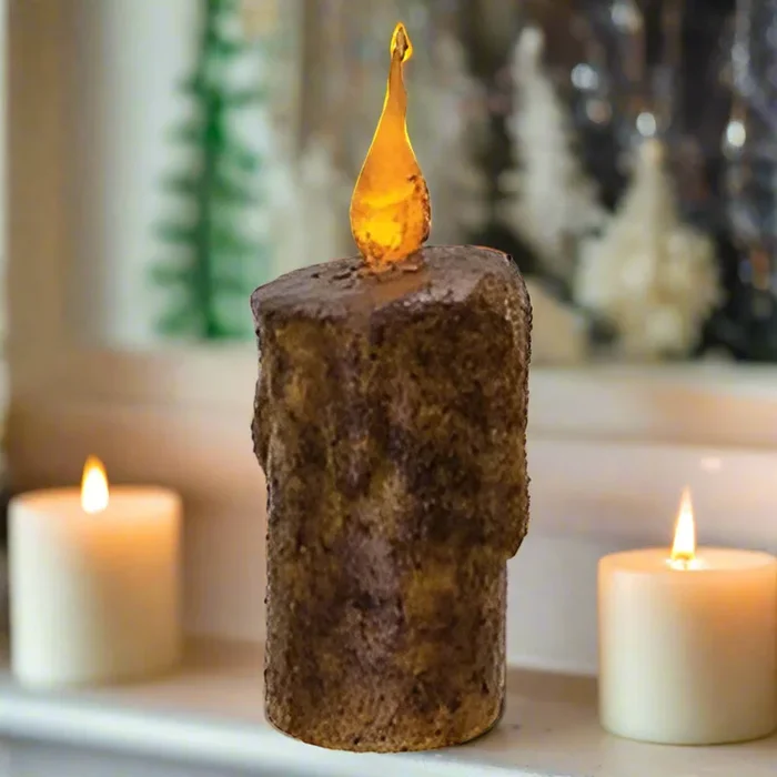 Twisted Flame Pillar – Burnt Mustard – 6″