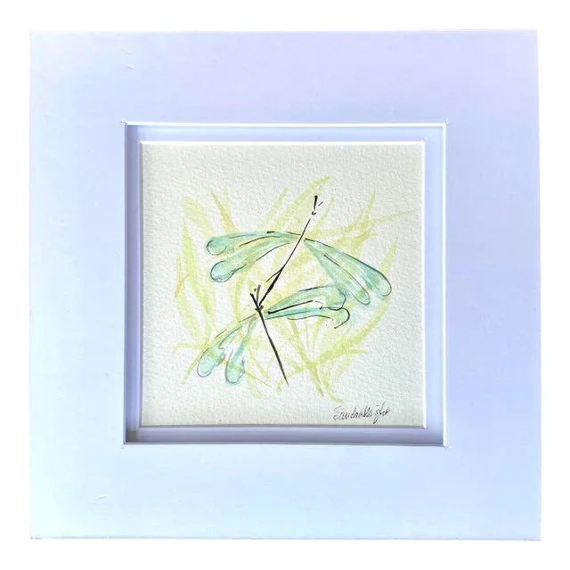 “Two Dragonflies” Animal Watercolor Painting Illustration by Sandra Wright