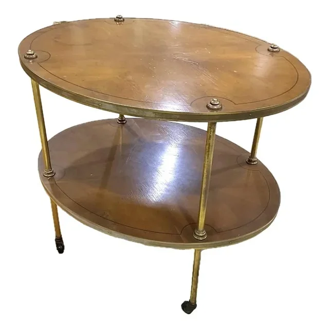 Two-Tier Mahogany and Brass Hollywood Regency Side Table
