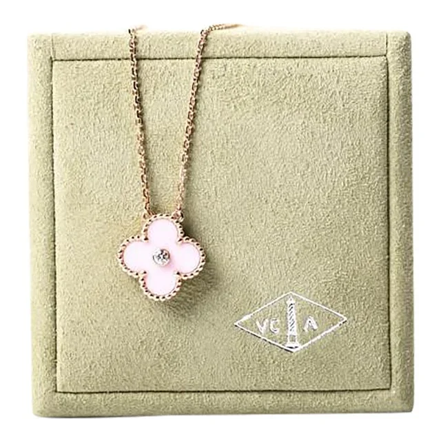 Van Cleef & Arpels Vintage 18k Rose Gold Alhambra Pink Mop Diamond Pendant
