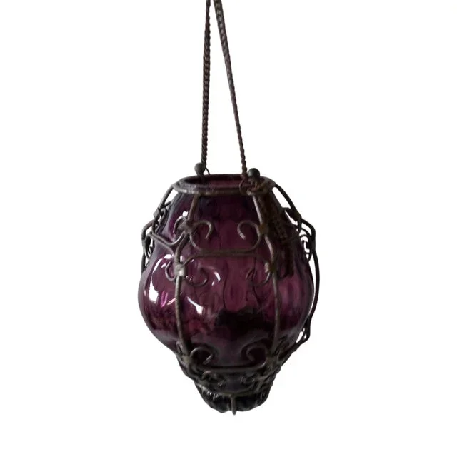 Venetian Purple Murano Glass Candle Lantern