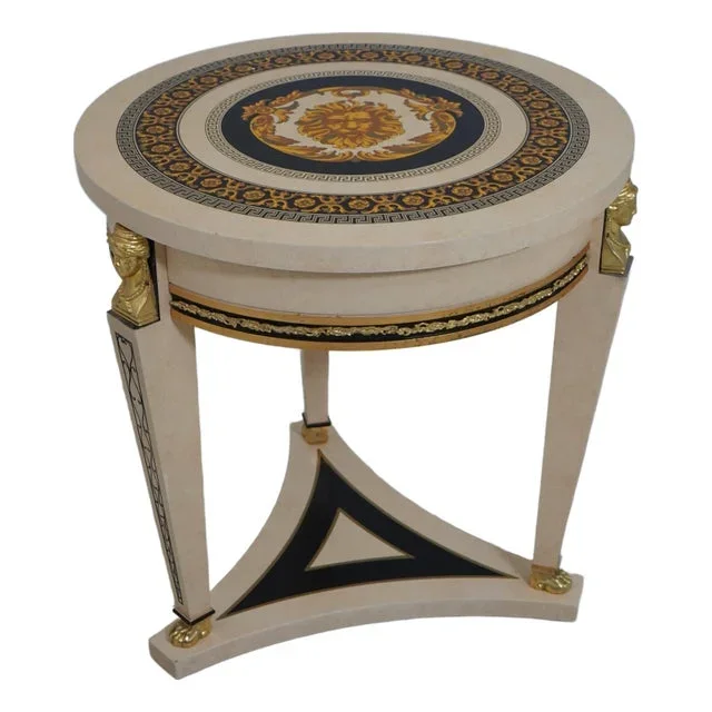 Versace Style Greek Key Faux Marble Empire Center Table