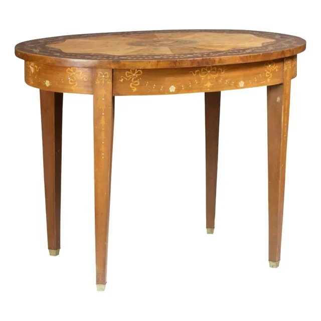 Very Large French Marquetry Decorated Oval Occasional Table