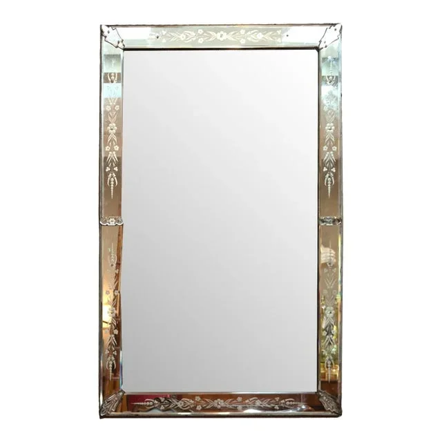 Very Large Scale Etched Glass Frame Venetian Mirror, Italy, Circa 1900