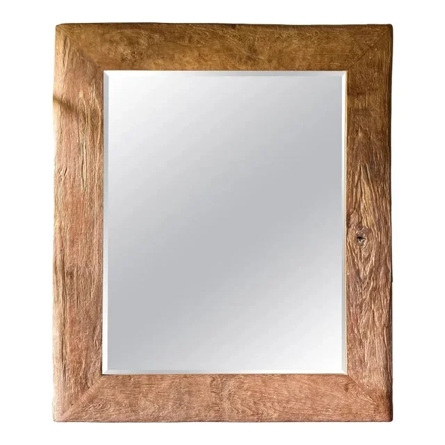 Very Large Teak Wood Framed Mirror, Modern Organic