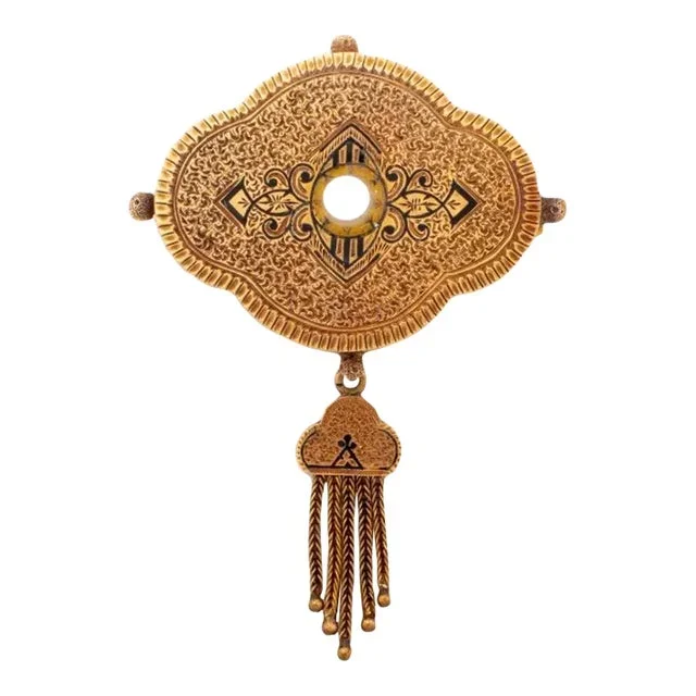 Victorian 14k Gold Pearl Enamel Brooch