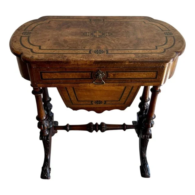 Victorian Inlaid Burr Walnut Work Table, 1860s