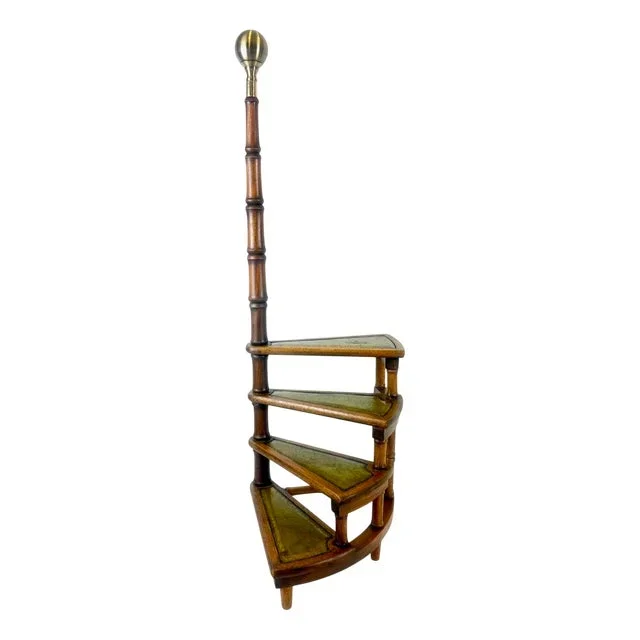 Victorian Mahogany and Leather Library Staircase, 19th Century