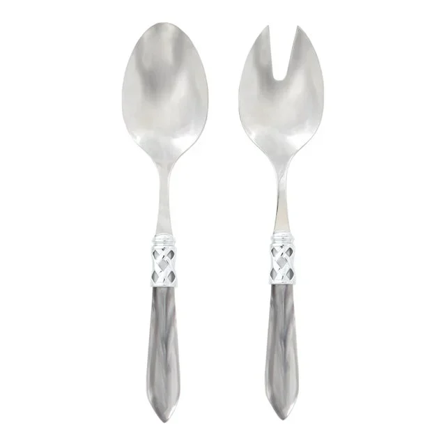 VIETRI Aladdin Brilliant Light Gray Salad Server Set
