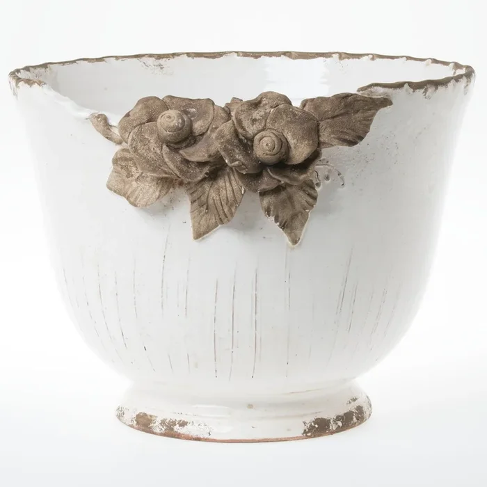 VIETRI: Rustic Garden White Planter W/Flowers