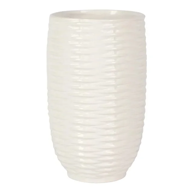 VIETRI Tessere Terra Bianca Basketweave Short Vase