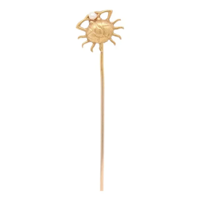 Vintage 10k Gold & Pearl Figural Crab Stick Pin
