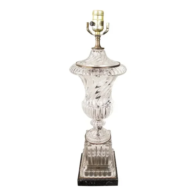 Vintage 1940 Paul Hanson Signed Baccarat Style Tall Crystal Table Lamp
