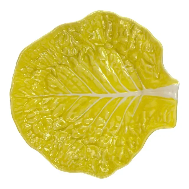 Vintage 1970s Secla Yellow Portuguese Cabbageware Majolica Salad Serving Bowl