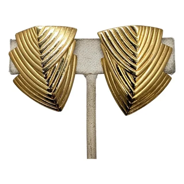 Vintage 1980s Signed Givenchy Goldtone Clip Earrings-2 Pieces