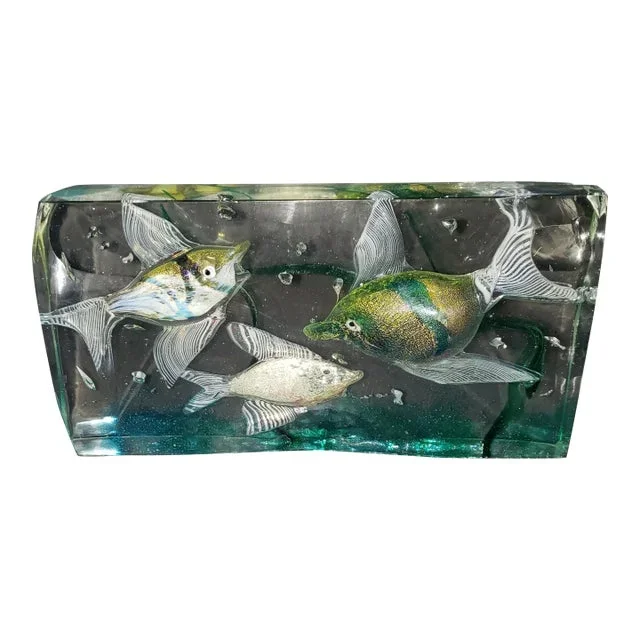 Vintage Alfredo Barbini Murano Attributed Glass Aquarium 3 Fish