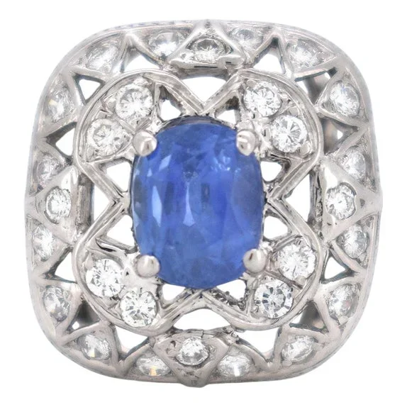 Vintage Art Deco Style Sapphire and Diamond Ring, 1970s