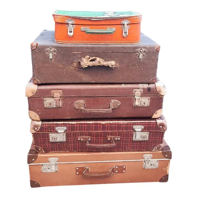 Vintage Art Deco Suitcases, 1930s, Set of 5