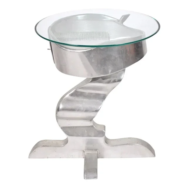 Vintage Artist Made Biomorphic Cast Aluminum Sculptural Table With Neon