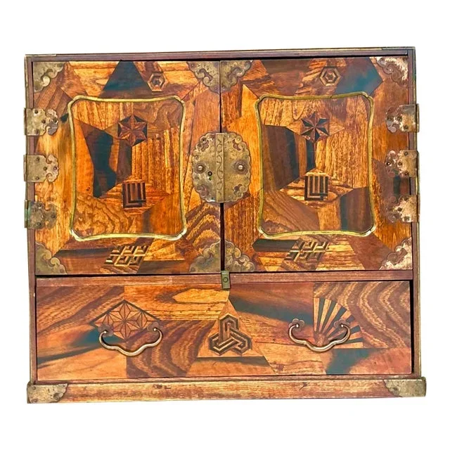 Vintage Asian Marquetry Tansu Table Cabinet