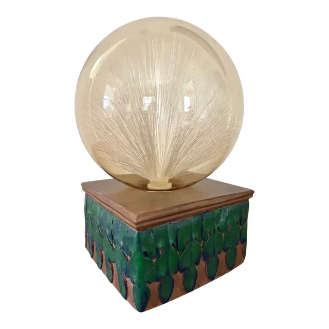 Vintage Atomic Fiber Optics Lamp With Smoky Glass Dome
