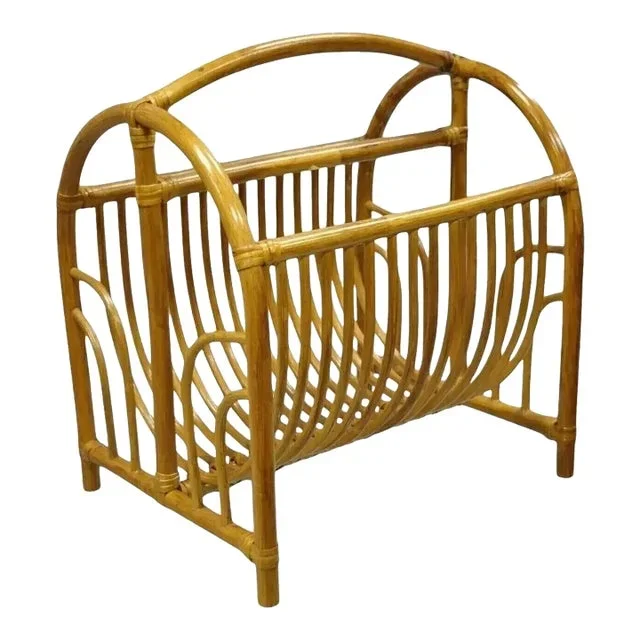 Vintage Bamboo Hollywood Regency Tiki Rattan Magazine Rack Stand Holder
