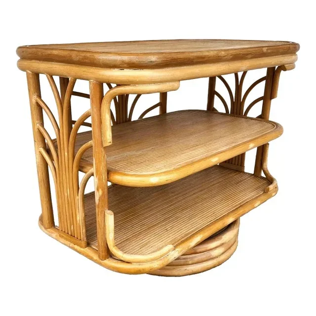 Vintage Bamboo Tv Side Table Rotating