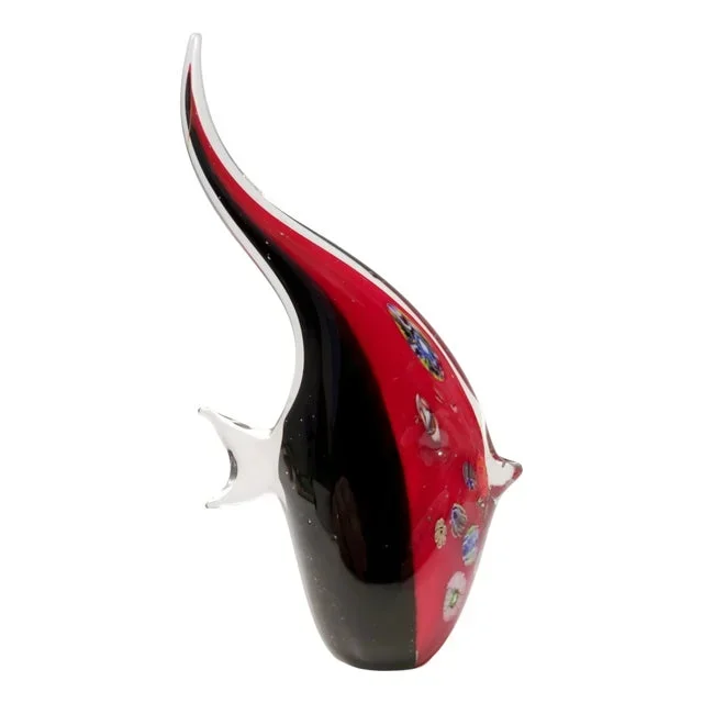 Vintage Black and Red Blown Murano Glass Fish, 1980s