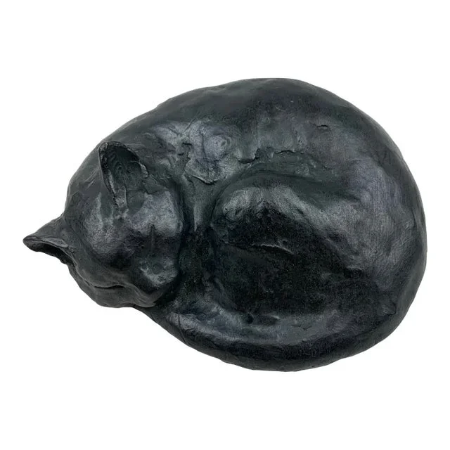 Vintage Black Sleeping Cat Figurine