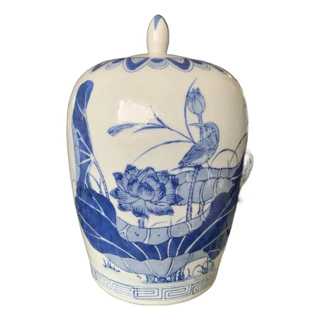 Vintage Blue & White Kingfisher Ginger Jar