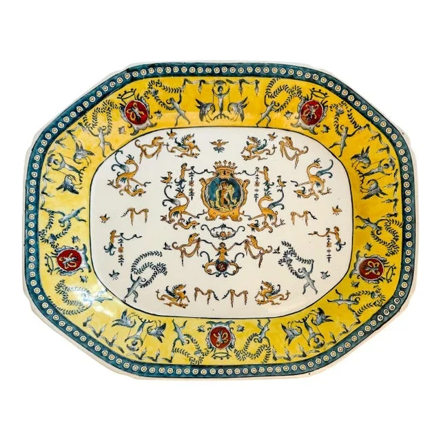 Vintage Blue & Yellow Renaissance Style Chinese Platter