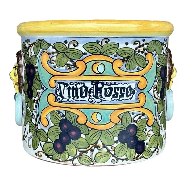 Vintage Boho Hand Painted Glazed Ceramic Wine Urn