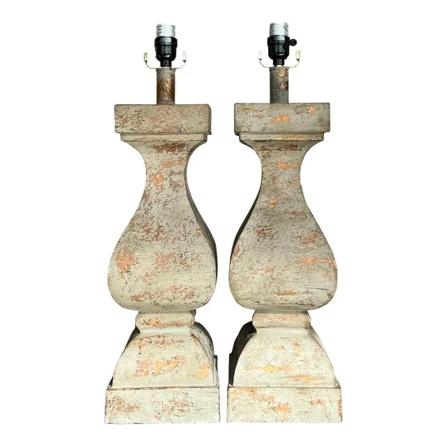 Vintage Boho Patinated Balustrade Lamps – a Pair