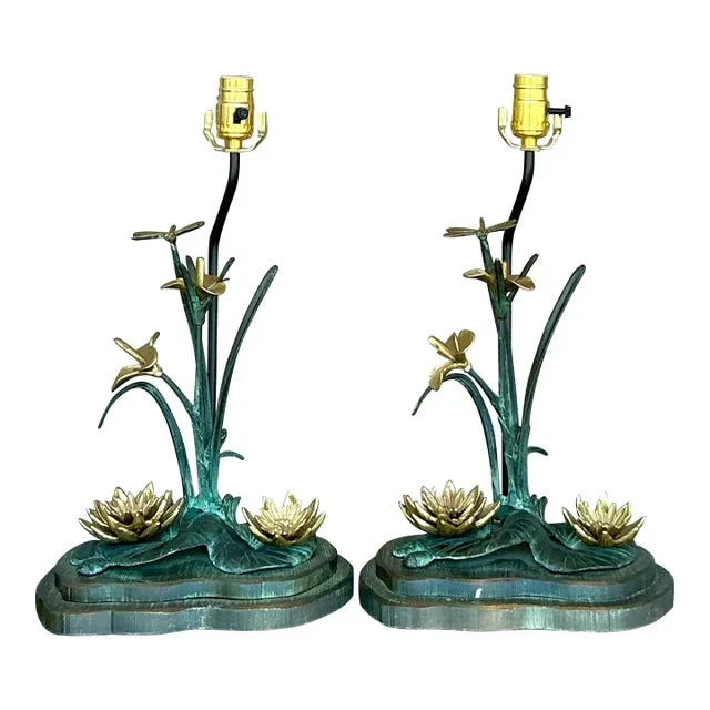 Vintage Boho Patinated Bronze Lily Pad Lamp