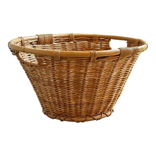 Vintage Boho-Style Bamboo & Wicker Laundry / Storage Basket