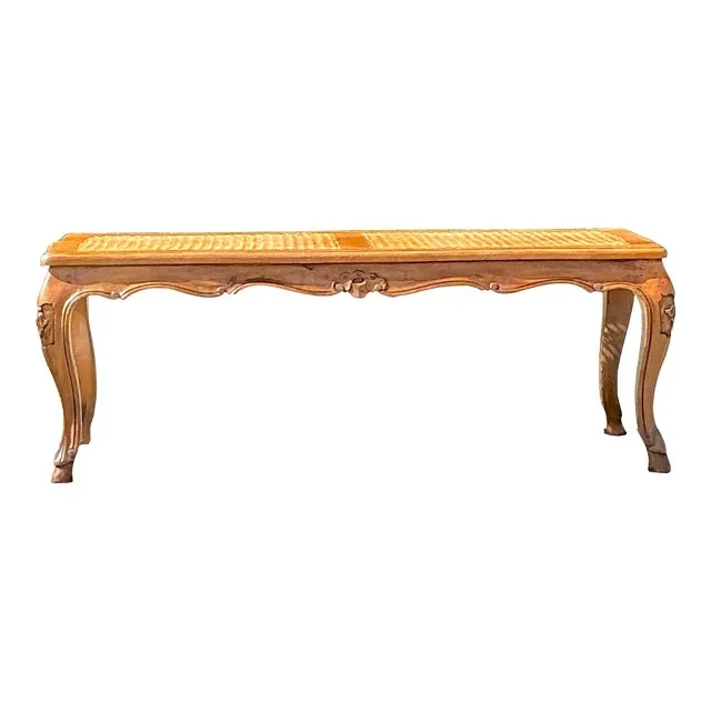 Vintage Boho Woven Cane Bench