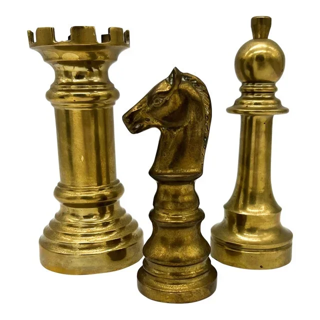 Vintage Brass Chess Pieces – Set of Three