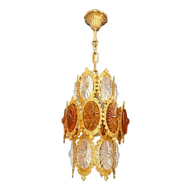 Vintage Brass Crystal Chandelier