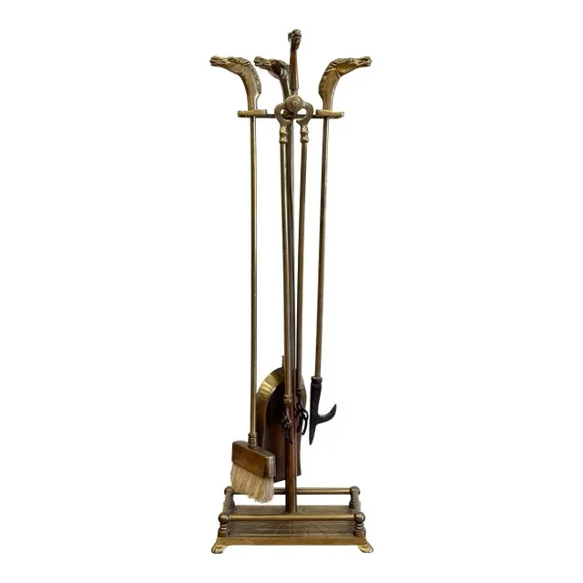 Vintage Brass Equestrian Horse Head Fireplace Tools