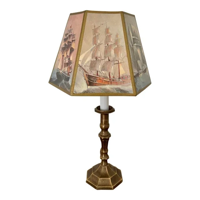 Vintage Brass Lamp With Nautical Lamp Shade