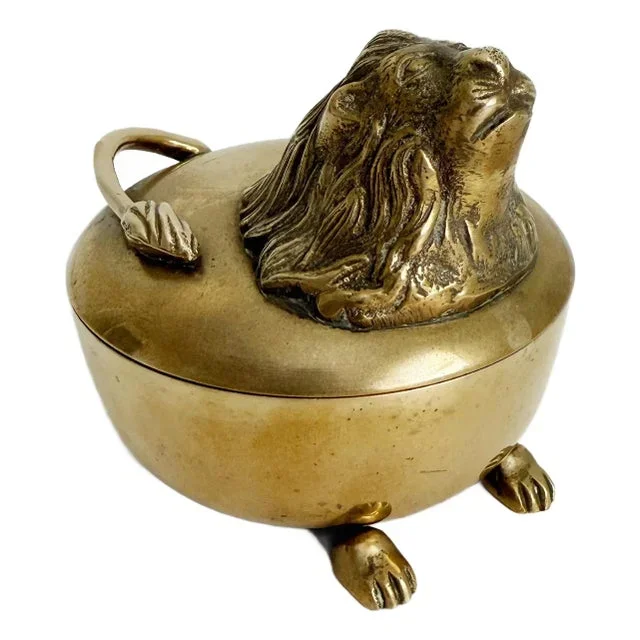 Vintage Brass Lion Box