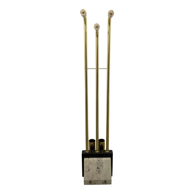 Vintage Brass, Marble and Wood Coat Hanger, 1970s