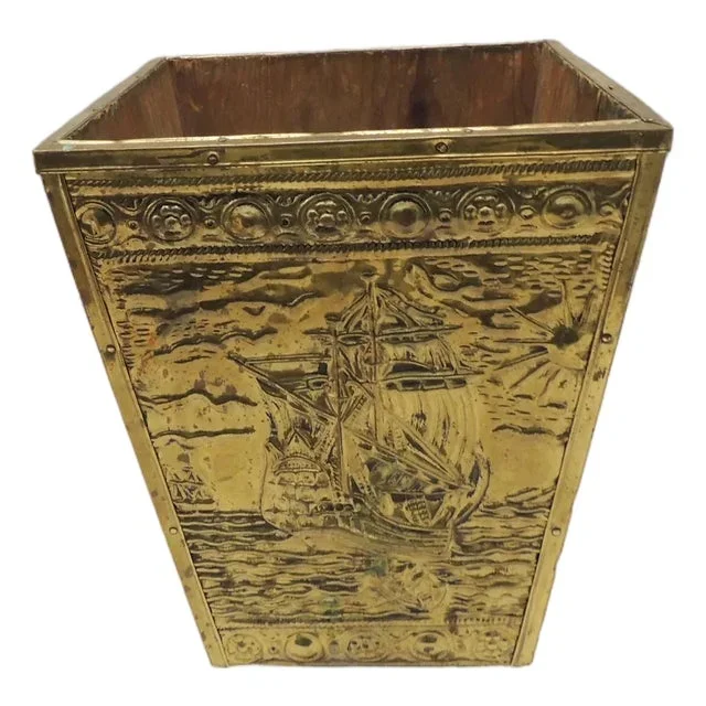 Vintage Brass Victorian Repousse Wastepaper Basket