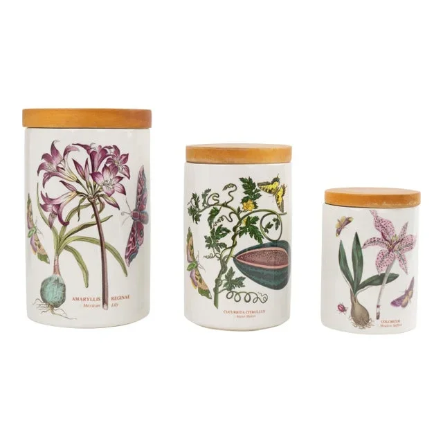 Vintage British Botanical Storage Canisters – Set of 3