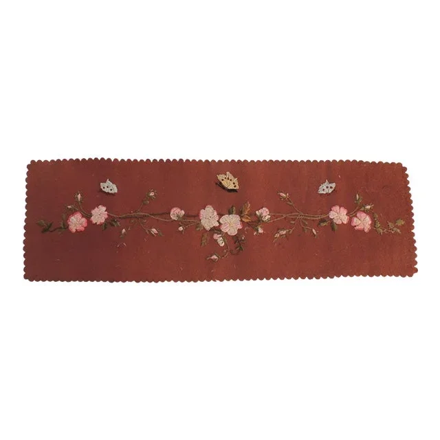 Vintage Brown and Pink Russian Embroidery Textile
