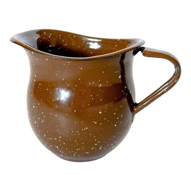 Vintage Brown Splatter Enamelware Creamer Pitcher