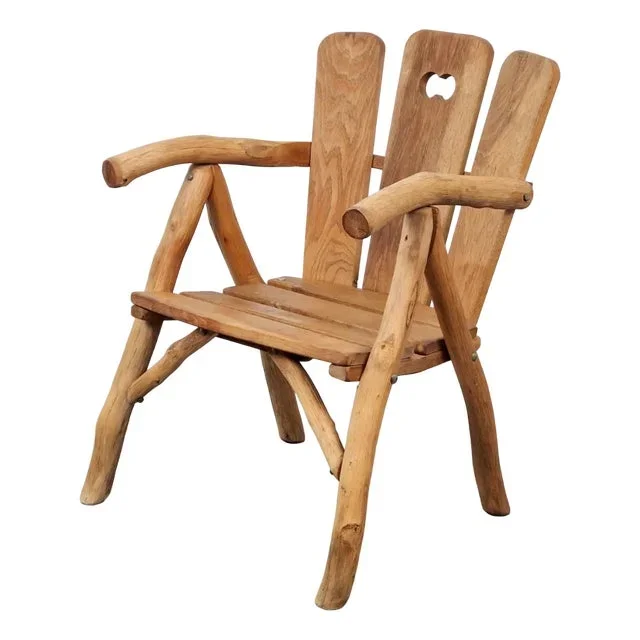 Vintage Brutalist Chair Wood Armchair, France, 1980s